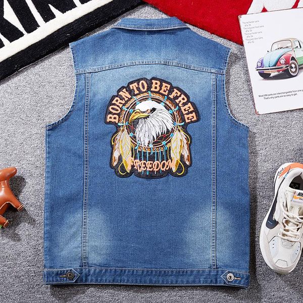 

men's vests 5xl 6xl 7xl 8xl light blue denim vest fashion casual classic style slim fit jeans jacket coat chubby male clothing, Black;white