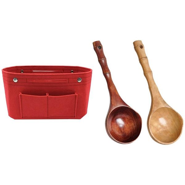 

cosmetic bags & cases -felt cloth inner bag women fashion handbag with wooden ladle spoon cooking corner