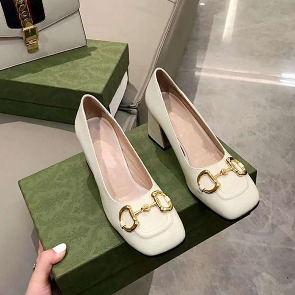 

french leather shallow mouth square head single sho women's thick heel high heels sheep fashion, Black