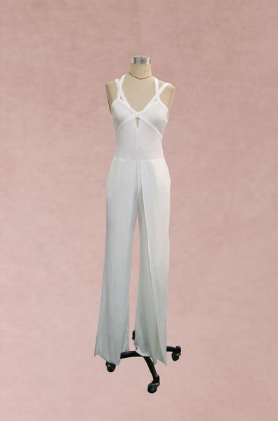 

wedding deep v halter women rompers sleeveless elegant casual wide leg pants ladies coverall harajuku, Black;white