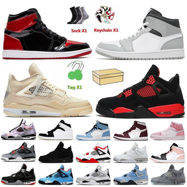 

with box women men jumpman 4 air jorden basketball shoes 1s high og 1 patent bred mid light smoke grey red thunder 4s sail infrared white or