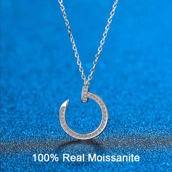 

925 sterling silver pave diamond nail pendant for women classic round d color moissanite 0.19 ct necklace fine jewelry