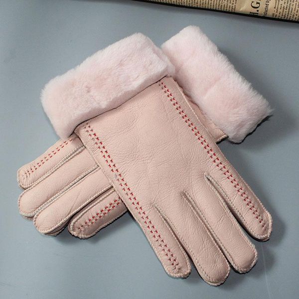 

five fingers gloves super warm women' genuine leather sheepskin winter female outdoor ski motorcycle ladies sheep fur finger, Blue;gray