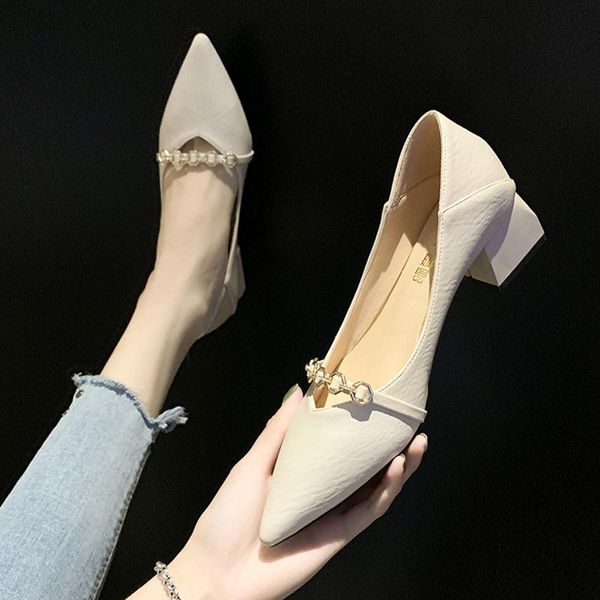 

dress shoes soft leather semi-high heeled pointed toe shallow mouth, Black