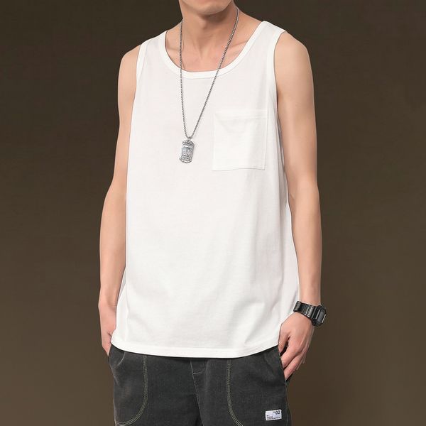 

men' tank summer loose cotton t-shirt vest sleeveless solid color round neck tshirts fashion fitness tees w2h3, White;black