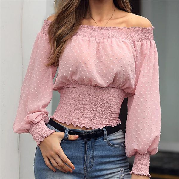 

women's blouses & shirts women shirt long sleeve single neck chiffon solid color summer flare office lady blouse elegant top, White