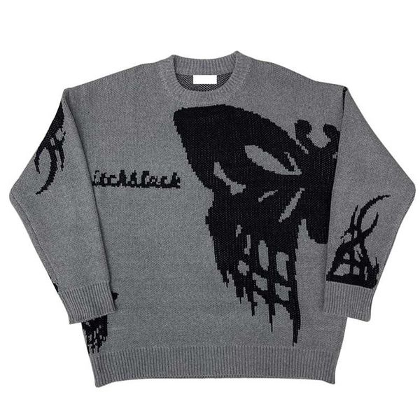 

harajuku women sweater butterfly jacquard o neck loose pullover for men fashion hip hop streetwear couples jumper 211011, White;black