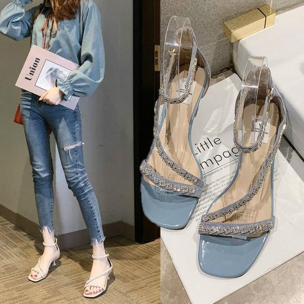 

summer sandals fashion dress buckle strap solid cover heel thin heels med 3cm-5cm blingbling party, Black