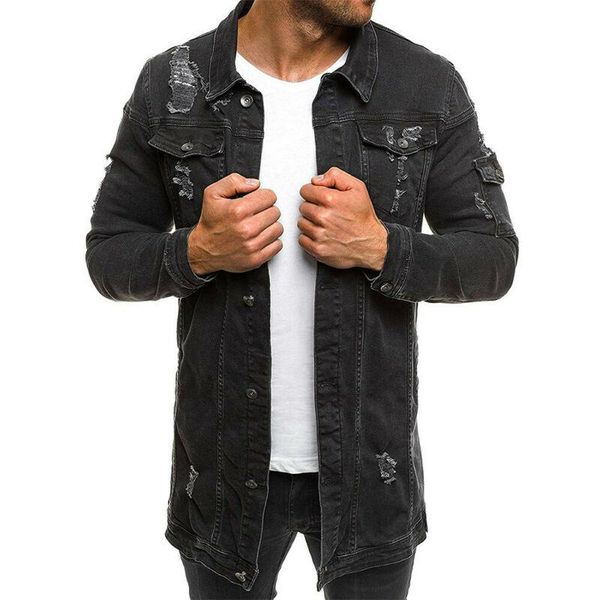 

men's jackets mens denim jean jacket casual fashion 2021 distressed scratched man's clothes long sleeve autumn pockets single brea, Black;brown