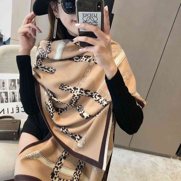 

korean new leopard print cashmere like scarf in and, Blue;gray