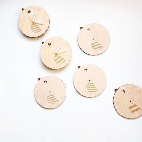 

wall clocks nordic home cartoon clock ins birdie cat children bedroom mute decor