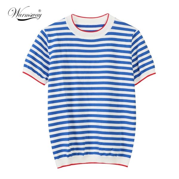 Promozione di vendita! Maglietta lavorata a maglia sottile Abbigliamento donna Estate Donna Manica corta Tees Top Maglietta casual a righe Donna B-019 210720