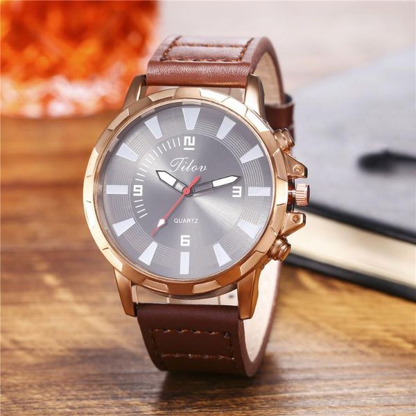 

wristwatches jilou fashion simple men watch creative big dial double scale leather belt men's clock quartz wrist watches gift zegarek m, Slivery;brown