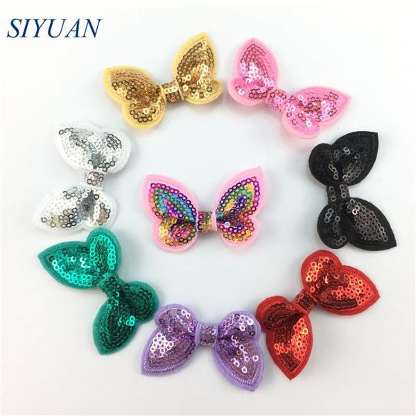 

10pcs/lot 2.4'' mini embroidered sequin bows butterfly shape hair bow chic headwear accessories kids four season bow05, Slivery;white
