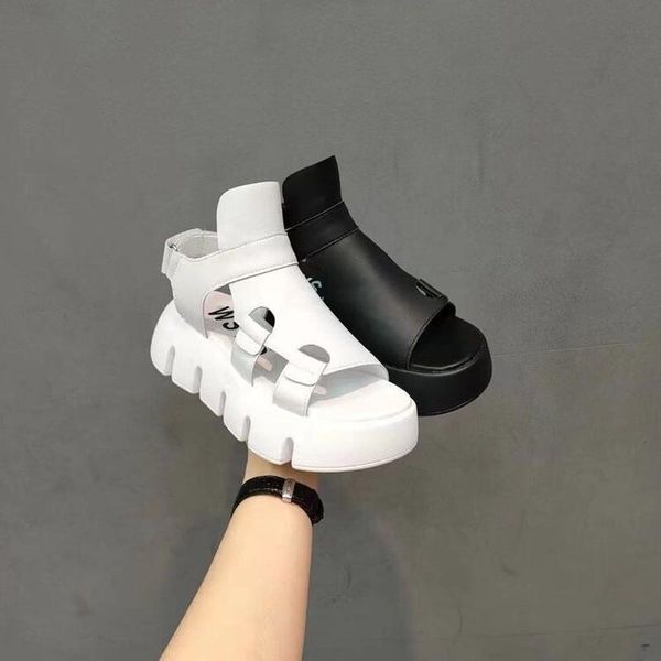 

sandals women soft leather wedges shoes woman summer beach flip flops platform sandalias mujer wedge heels, Black