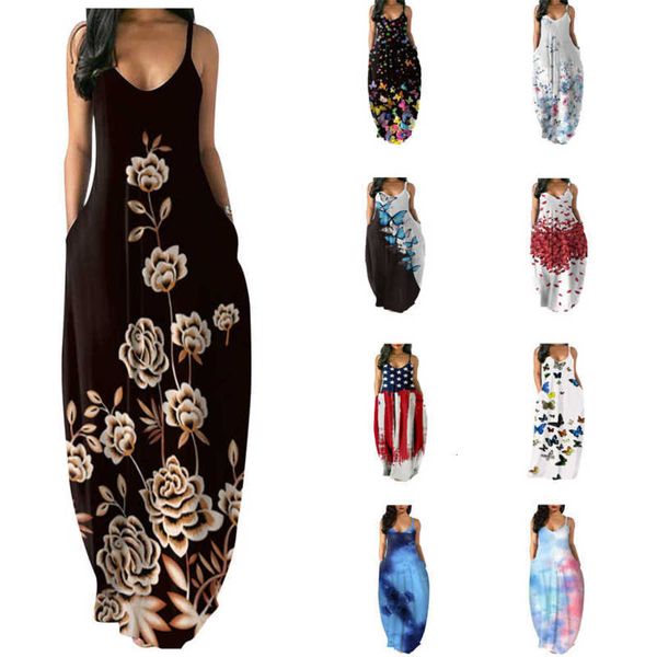 

women's women's tie dye gradient digital printing deep v sling dress, Black;gray