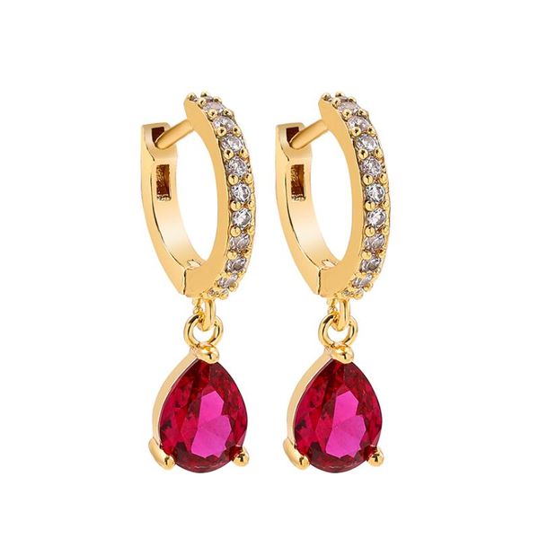 

korea trendy geometric water shape crystal hoop pendant earrings for women fashion cz zircon round small charm earring jewelry, Golden;silver
