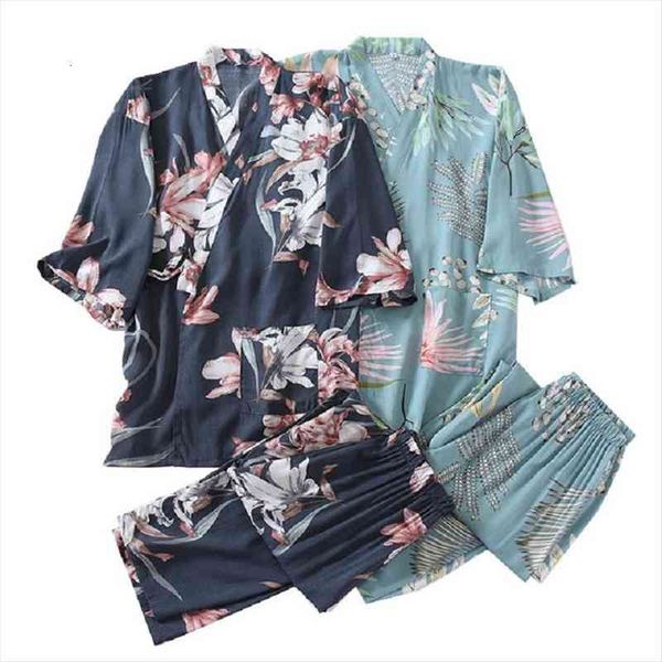 

and summer loose rayon pajamas womens sleepwears set leaves floral printed three quarter sleeve pats 2pcs household wear, Black;red