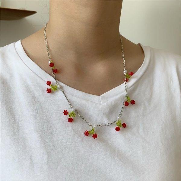 

pendant necklaces u-magical sweet cute cherry simulation pearl fruit necklace for women fashion summer handmade chain jewelry, Silver