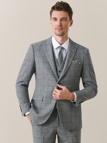 

men's suits & blazers 60% wool mens set thicken warm 2021 winter grey brown plaid normal suit business man wedding groom wear, White;black