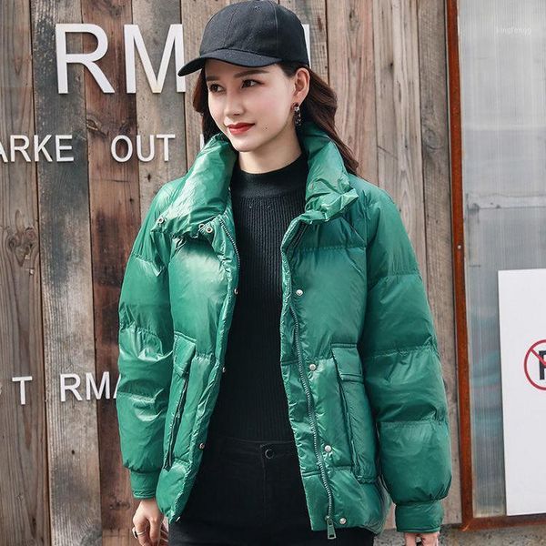 

women's down & parkas 2021 spring winter woman jacket female stand collar solid jackets ladies coat loose short outwear q107, Black