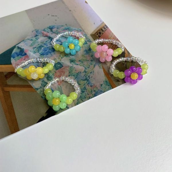 

new japanese and color flower beaded women's crystal weaving korean minority design ring, Black