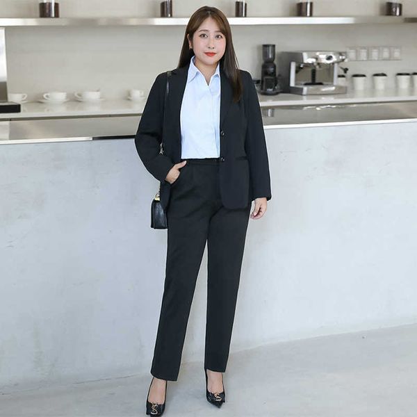 

3xl-10xl plus size women's professional suit pants 2-piece temperament long-sleeved ladies jacket office work clothes female 210527, White