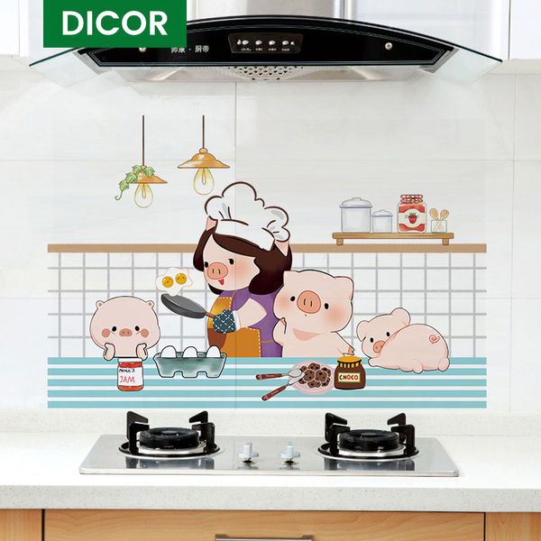 Adesivi murali da cucina Animali impermeabili Cartone animato Decorazioni da cucina Adesivo rimovibile autoadesivo a prova di olio Carta da parati per stufa per mobili