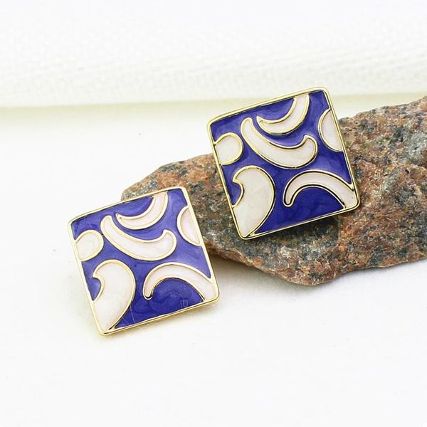 

stud ujbox geometric square enamel earrings for women wedding party jewelry accessories gift wholesale bulk, Golden;silver