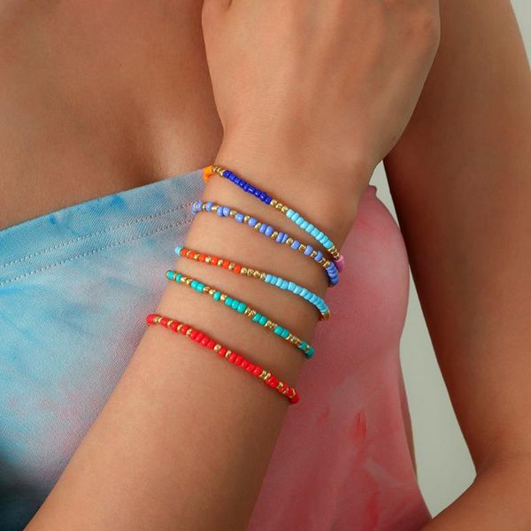 

link, chain ingemark 5pcs/set fashion rainbow color acrylic bead bracelet for women girl handmade charm bracelets bangles mujer boho jewelry, Black