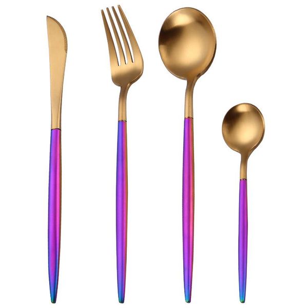 

4pcs dinnerware set colorful tableware western cutlery 18/10 stainless steel dinner knife fork spoon home party sets