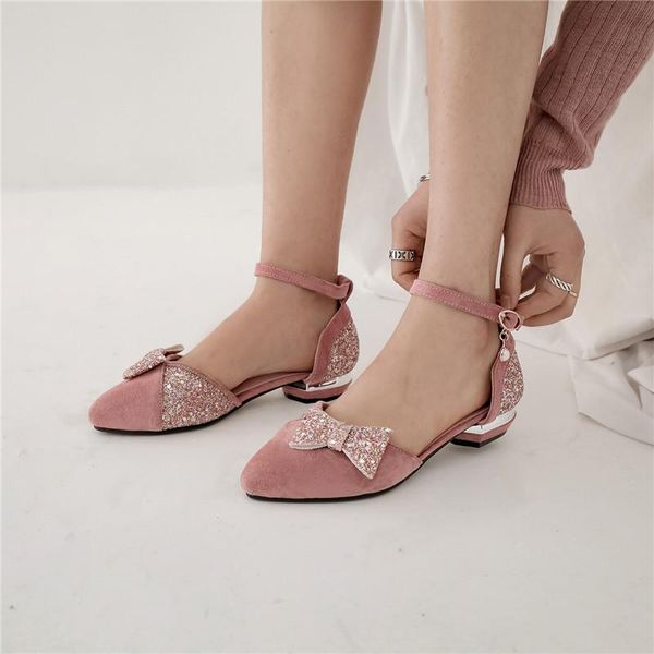 

dress shoes yqbtdl summer bling bow ankle buckle low heel party ladies flock pink black glitter plus size chunky heels womens pumps