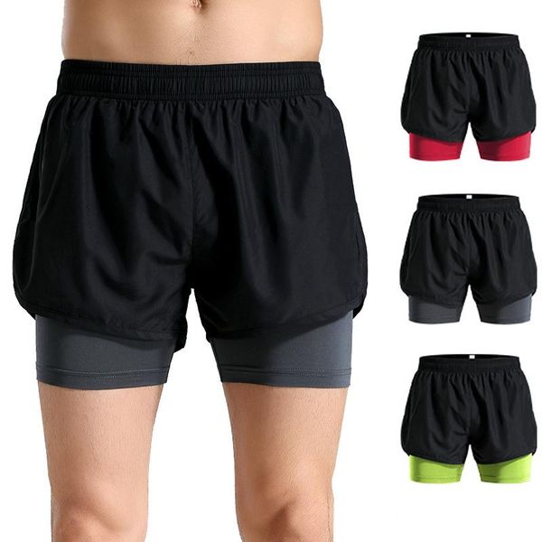 

running shorts men 2 in 1 active training exercise jogging breathable sports gym quick drying workout sportwear, Black;blue