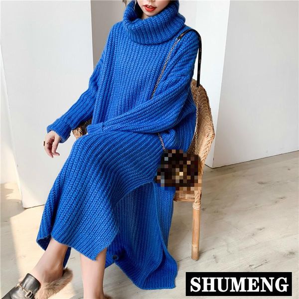 

women's sweaters women long sweater female 2021 autumn winter thickened turtleneck sleeve pullover knitwear oversize clothes knitted dr, White;black