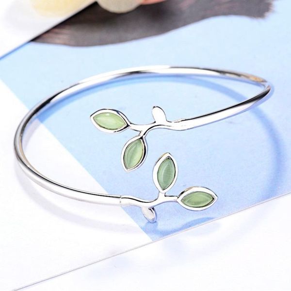 

bangle fashion simple cuff bracelets for women leaves open gift bangles, Black