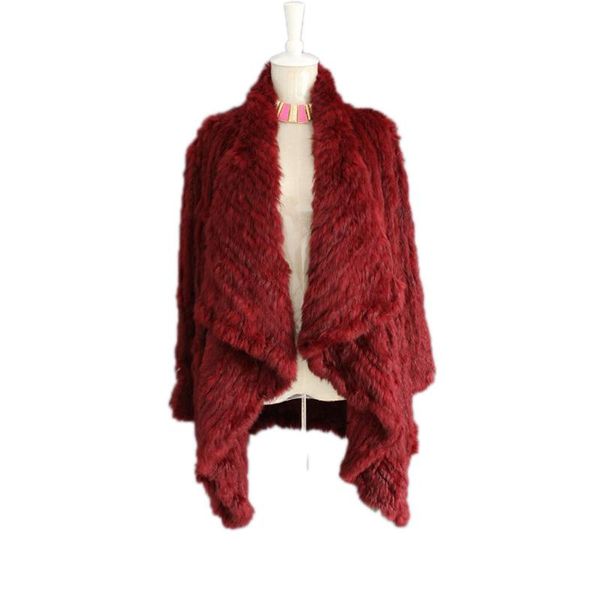 

women's fur & faux lady luxury real knitted cardigan coat jacket autumn winter women trench outerwear coats clothing vf5023, Black