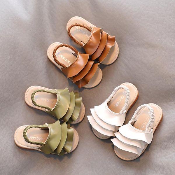 

sandals 2021 baby girls ruffles princess shoes kids elastic band slip on children beach toddlers anti-slippery flats, Black;red