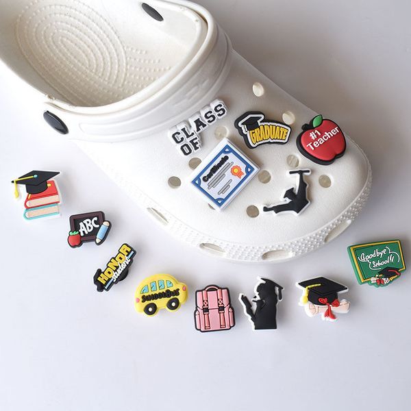 

13pcs graduate student charms x-mas wristbands cute girl shoe buckle party slipper decoration backpack pvc gifts fit croc, Bronze;silver