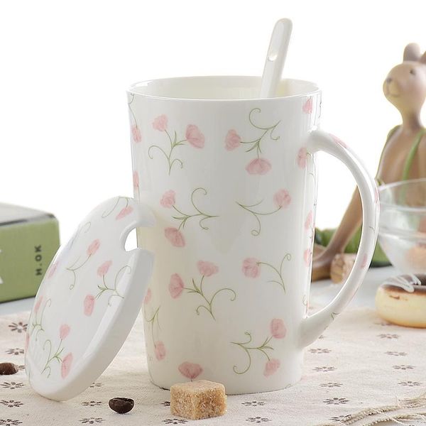 

european-style ceramic cup creative with lid mug large capacity high-grade bone china office coffee milk gifts mugs