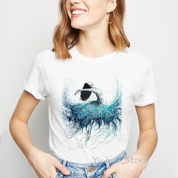 

vogue clothes watercolor dancer women t shirt print kingfisher cute femme harajuku ulzzang, White