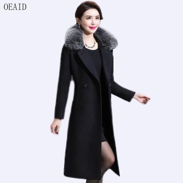 

plus size 3xl wool coat women coats and jackets x-long outerwear 2021 winter jacket slim lady black1, Black