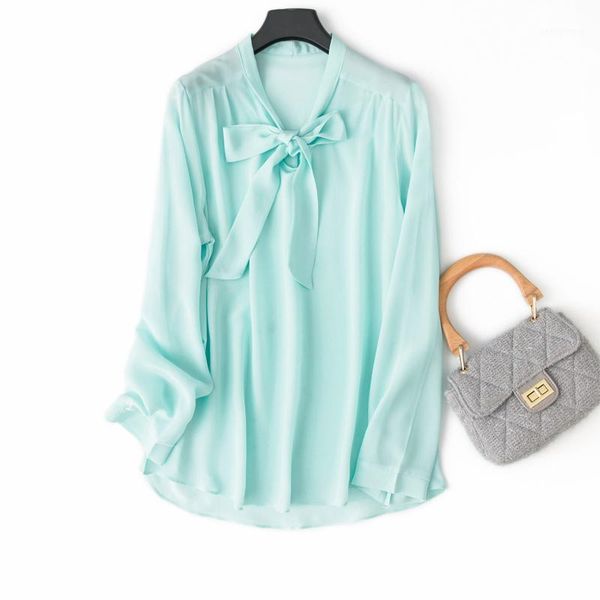 

women's 100% pure silk solid tie bow neck shirt blouse blouses & shirts, White