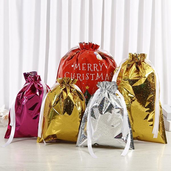 

santa gift bag candy snowflake crisp plastic drawstring merry christmas decorations for home year 2021 presents wrap