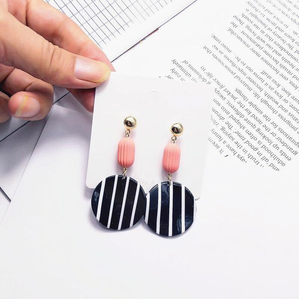 

dangle & chandelier bohemia black white drop earrings fashion resin round for women jewelry korean statement long bead gift, Silver