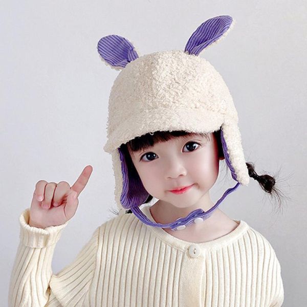 

kids hat thick warm children autumn winter girls cute ears earflap cap fashion berber fleece trapper russian caps & hats, Yellow
