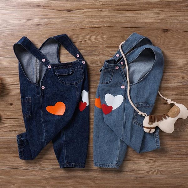 

born baby girls boys denim coat kids sleeveless love print overalls toddler jumpsuits fashion rompers 0-24m, Blue