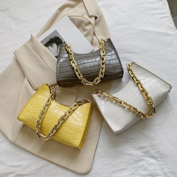 

evening bags 2021 ladies small purse handbags alligator pattern pu solid color underarm bag casual women thick chain