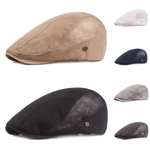 

berets korean beret cap summer hat men women ivy sboy flat male female breathable mesh retro artist painter, Blue;gray