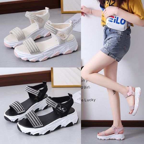 

sandals crystal sport women open toe platform shoes summer casual thick sole zapatillas mujer, Black