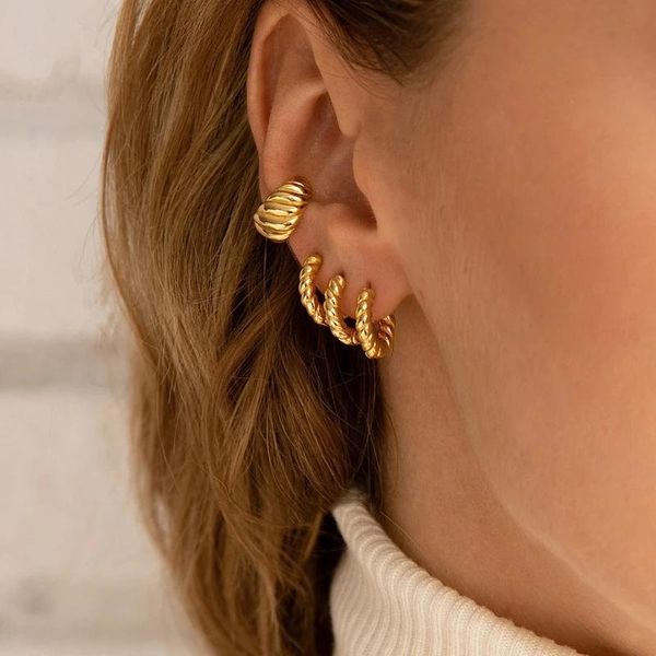 

hoop & huggie korean c shape earrings for women gold color chunky twist croissant earings female trendy jewelry accessories gift e473, Golden;silver